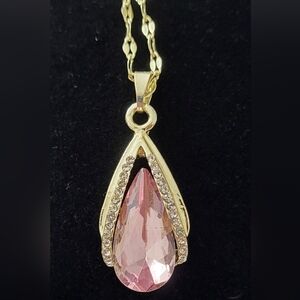 Gold-Tone Teardrop Necklace with Pink Pendant - NWOT Women Jewelry